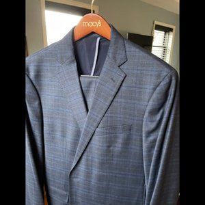 Cole Haan Men's Grand OS Slim-Fit Wearable Technology Blue Plaid Suit 46L